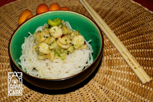Spaghetti di riso con gamberetti e zucchine: il risultato